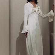 Pearl Button Ruffle Midi Dress